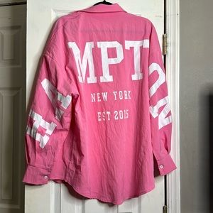 Shein Pink Button up with “HAMPTON” transcribed on it